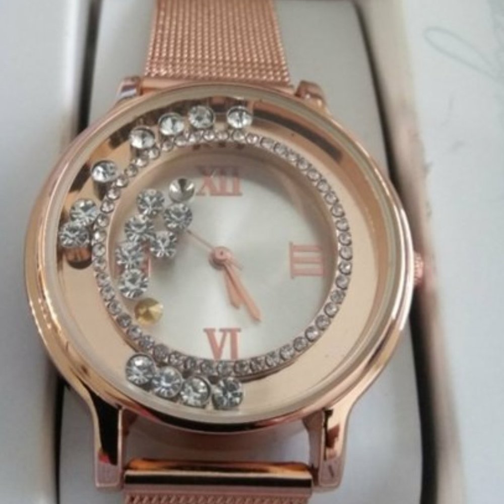 Floating Rhinestone and Rose Gold Women's Watch. NIB